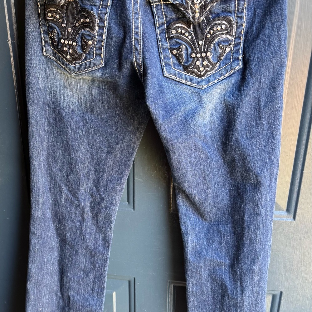 Miss Me Blue Jeans with Black Embellishments